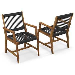 Hand-woven plastic ropes for better breathability and good supportability<br>Come with 360 lbs weight capacity for each chair thanks to solid acacia woods<br>Reinforced crossbars for additional stability<br>Create more seating areas with 19 inches deep se