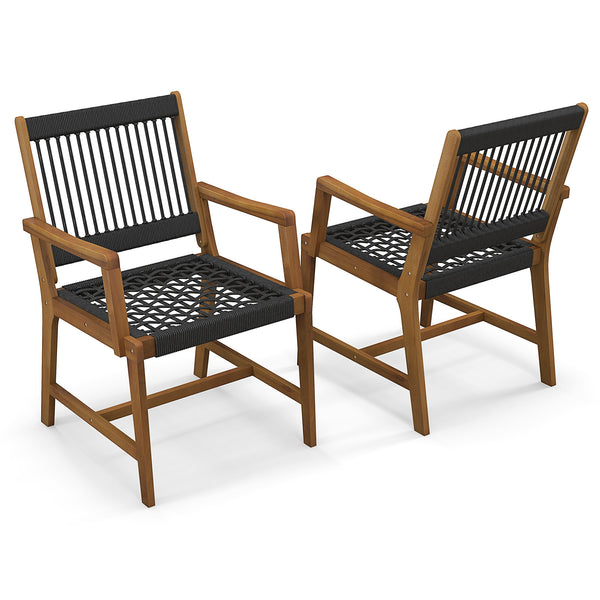 Hand-woven plastic ropes for better breathability and good supportability<br>Come with 360 lbs weight capacity for each chair thanks to solid acacia woods<br>Reinforced crossbars for additional stability<br>Create more seating areas with 19 inches deep se
