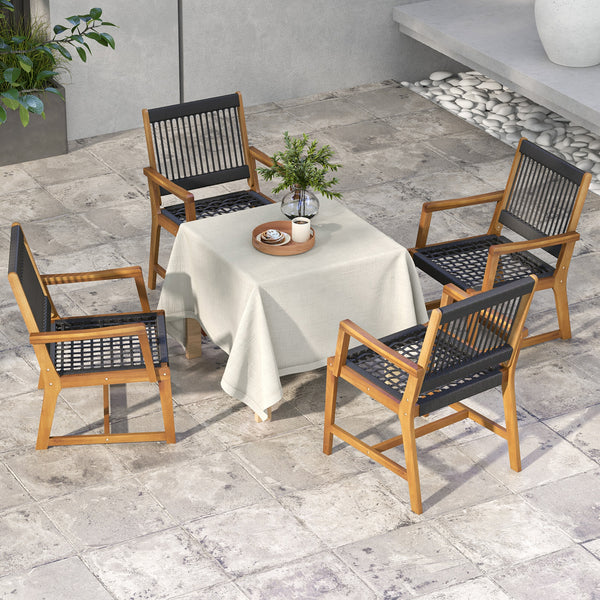 Hand-woven plastic ropes for better breathability and good supportability<br>Come with 360 lbs weight capacity for each chair thanks to solid acacia woods<br>Reinforced crossbars for additional stability<br>Create more seating areas with 19 inches deep se