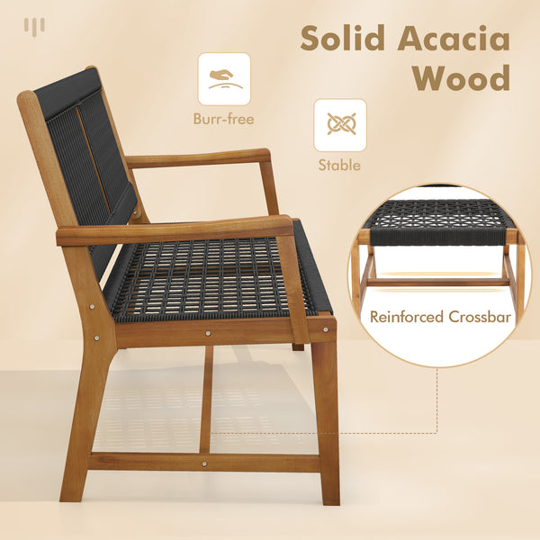 Hand-woven plastic ropes for better breathability and good supportability<br>Come with 360 lbs weight capacity for each chair thanks to solid acacia woods<br>Reinforced crossbars for additional stability<br>Create more seating areas with 19 inches deep se