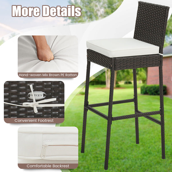 30 inch seat height is compatible with most bar tables<br>Much cozier with soft cushions  cozy footrest and backrest<br>Smooth zippers for easy maintenance of cushion covers<br>Fixing straps keep the cushions in place<br>Reinforced metal frame for high st