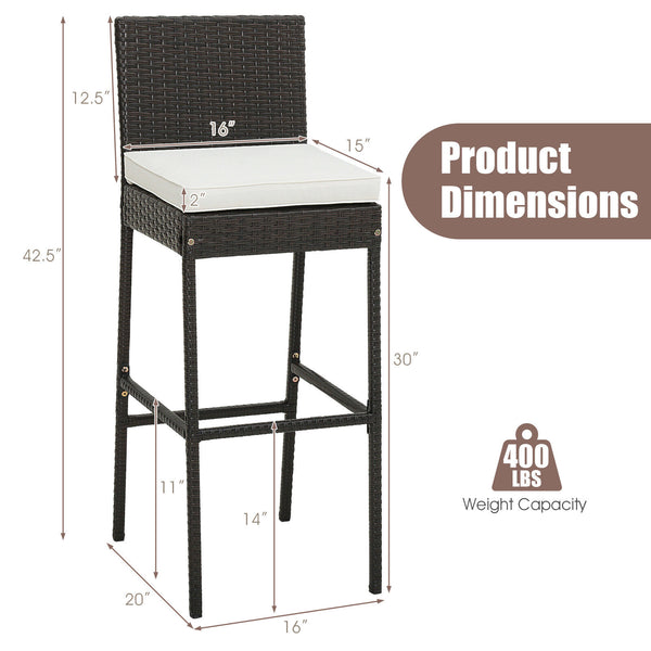 30 inch seat height is compatible with most bar tables<br>Much cozier with soft cushions  cozy footrest and backrest<br>Smooth zippers for easy maintenance of cushion covers<br>Fixing straps keep the cushions in place<br>Reinforced metal frame for high st