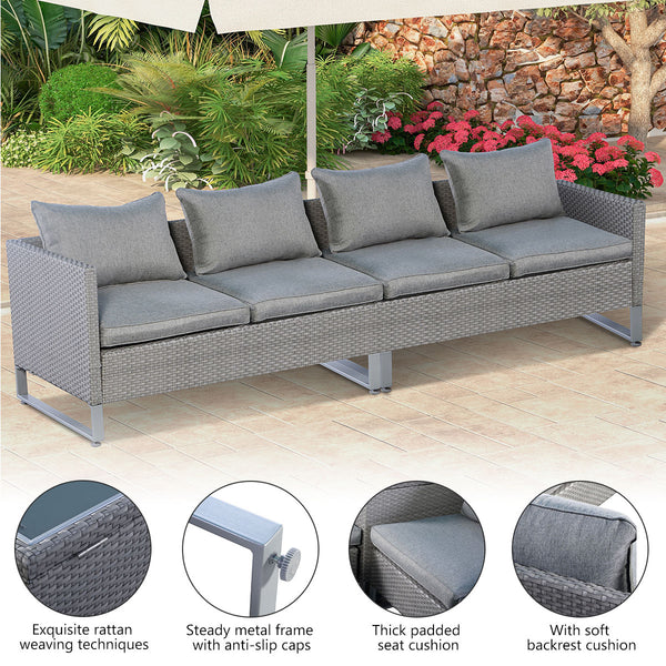 3 boxes shipment  delivery time may vary <br>Screws in box A for easy assemble <br>Make it perfect for outdoor use with colorfast PE wicker <br>Ensure strong stability with sturdy metal frame <br>Soft padded cushions for optimal comfort <br>Make the sofas