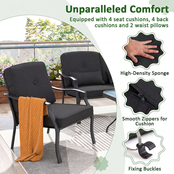 Ergonomic seat effectively relieves your fatigue <br>Soft seat and back cushions offer endless comfort <br>Smooth zippers make cushion covers easy to detach and wash <br>Fixing buckles to keep the cushions in the right place <br>Heavy-duty metal frame for