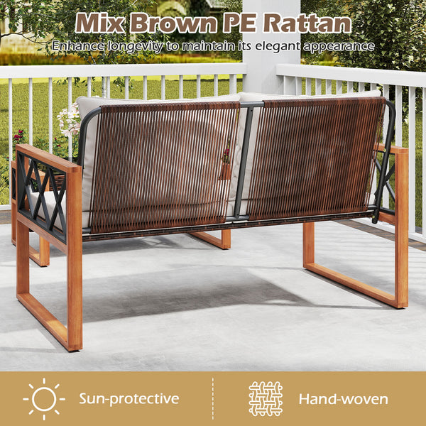 Enhance longevity to maintain its elegant appearance with sun-protective PE rattan<br>Large cushions with soft padded fillings for optimal comfort<br>Removable and washable cushion covers for great convenience<br>Make you feel more comfortable with ergono