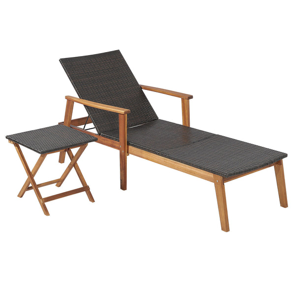 Solid acacia wood frame provides solid support for the whole body<br>Give stronger bearing capacity (800 lbs for the recliner and 88 lbs for the table)<br>Add additional stability with reinforced metal bars<br>Mix brown hand-woven PE wicker for sun protec
