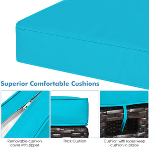 The sturdy and solid steel frame ensures sturdiness and durability<br>Premium and hand-woven rattan suitable for outdoor<br>Premium cushions for maximum comfort<br>The water-proof cushion cover is removable and washable<br>Fixed by ropes to prevent the cu