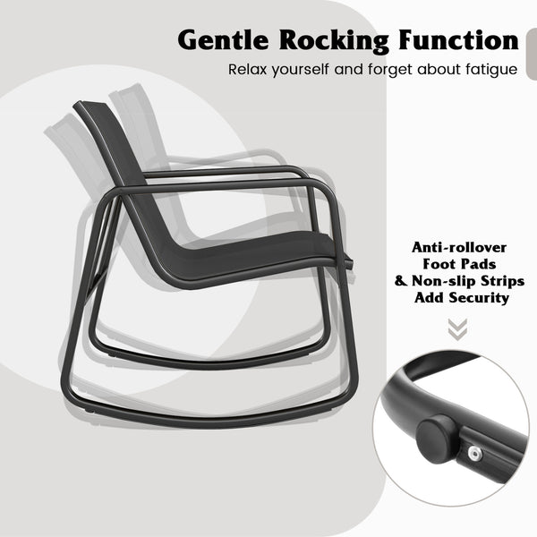 Rock stably with non-slip pads and adjustable stopper<br>Curved seat and back make you more relaxed<br>Made of premium material for long-time use<br>Quick-drying and breathable seat fabric offers more comfort<br>Reinforced metal frame offers strong suppor