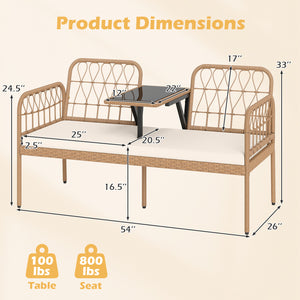 Hand-woven and sun-protective PE rattan for lasting use<br>High-elastic sponge-filled cushions add to overall comfort level<br>Hook and loop fasteners for keeping the cushions in place<br>Built-in tempered glass coffee table holds outdoor essentials<br>Sm