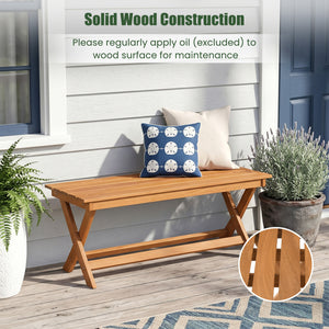 This natural woodÂ exhibits a beautiful grain  creating pleasing visual aesthetics <br>A splinter-free surfaceÂ results from theÂ high hardnessÂ of premium timber <br>Sturdy X-shaped legsÂ firmly ensure solid ground stabilityÂ for safe sitting <br>Two cro