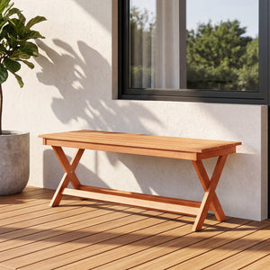 This natural woodÂ exhibits a beautiful grain  creating pleasing visual aesthetics <br>A splinter-free surfaceÂ results from theÂ high hardnessÂ of premium timber <br>Sturdy X-shaped legsÂ firmly ensure solid ground stabilityÂ for safe sitting <br>Two cro
