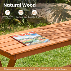 This natural woodÂ exhibits a beautiful grain  creating pleasing visual aesthetics <br>A splinter-free surfaceÂ results from theÂ high hardnessÂ of premium timber <br>Sturdy X-shaped legsÂ firmly ensure solid ground stabilityÂ for safe sitting <br>Two cro