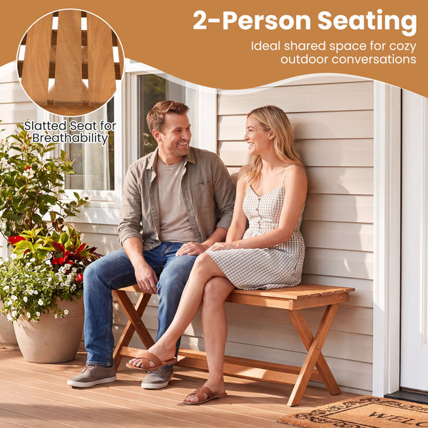 This natural woodÂ exhibits a beautiful grain  creating pleasing visual aesthetics <br>A splinter-free surfaceÂ results from theÂ high hardnessÂ of premium timber <br>Sturdy X-shaped legsÂ firmly ensure solid ground stabilityÂ for safe sitting <br>Two cro
