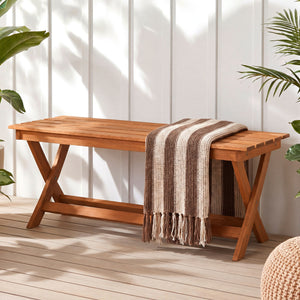 This natural woodÂ exhibits a beautiful grain  creating pleasing visual aesthetics <br>A splinter-free surfaceÂ results from theÂ high hardnessÂ of premium timber <br>Sturdy X-shaped legsÂ firmly ensure solid ground stabilityÂ for safe sitting <br>Two cro