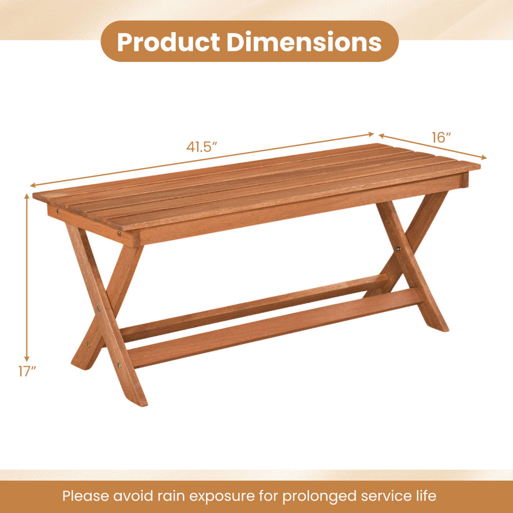 This natural woodÂ exhibits a beautiful grain  creating pleasing visual aesthetics <br>A splinter-free surfaceÂ results from theÂ high hardnessÂ of premium timber <br>Sturdy X-shaped legsÂ firmly ensure solid ground stabilityÂ for safe sitting <br>Two cro