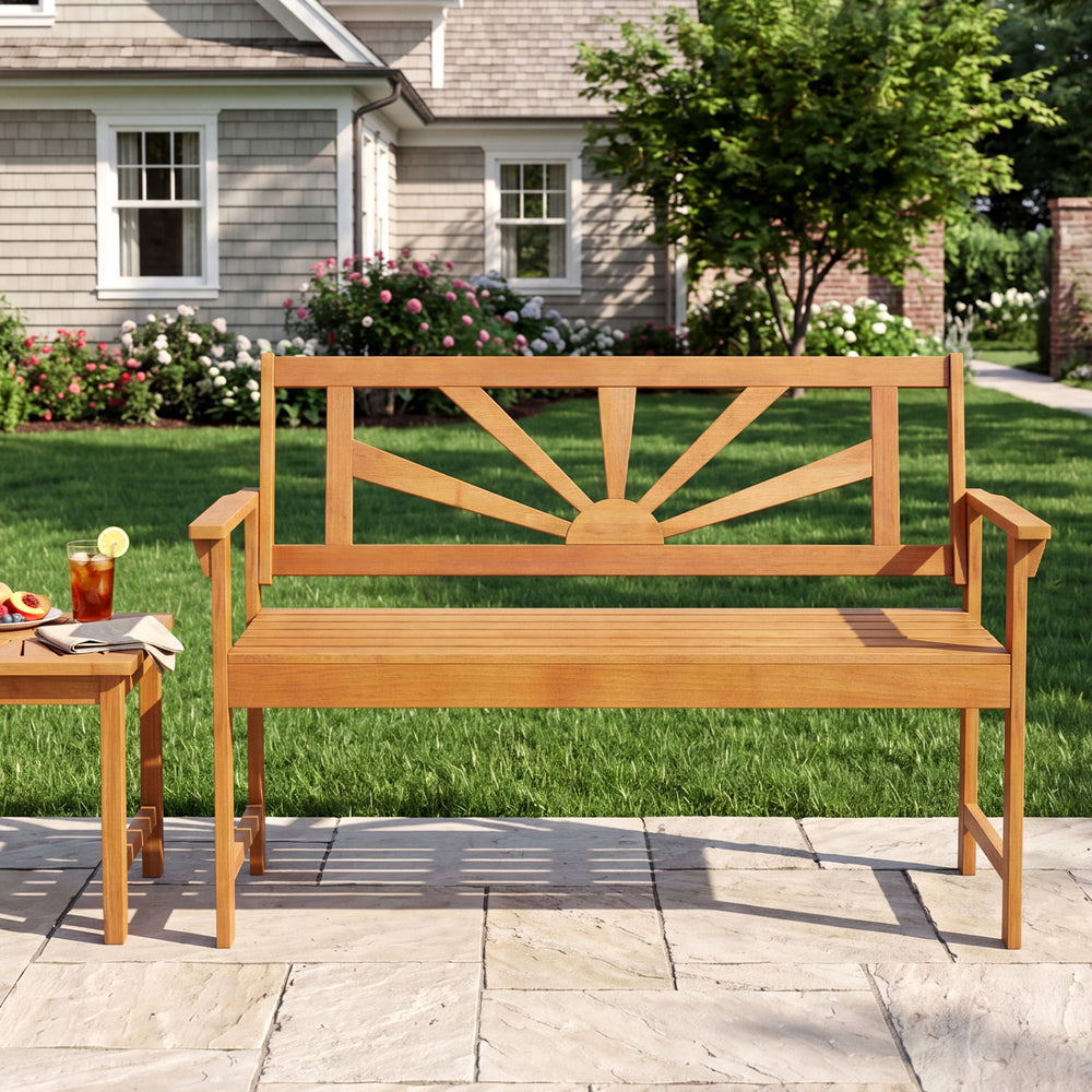 Seats up to 2 adults with a 42.5" seat width and a 800 lbs max load<br>Built with reinforced bars under the seat for stronger support<br>Solid acacia wood frame lasts longer with cracking resistance<br>Slatted panels keep airflow moving for cooler relaxat