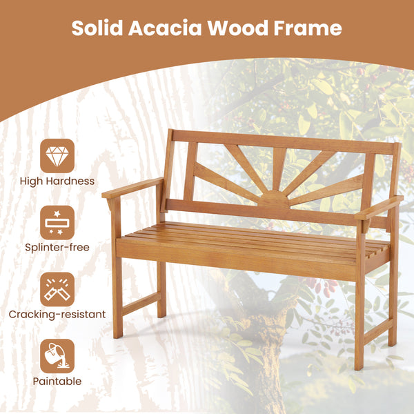 Seats up to 2 adults with a 42.5" seat width and a 800 lbs max load<br>Built with reinforced bars under the seat for stronger support<br>Solid acacia wood frame lasts longer with cracking resistance<br>Slatted panels keep airflow moving for cooler relaxat