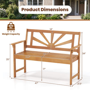Seats up to 2 adults with a 42.5" seat width and a 800 lbs max load<br>Built with reinforced bars under the seat for stronger support<br>Solid acacia wood frame lasts longer with cracking resistance<br>Slatted panels keep airflow moving for cooler relaxat