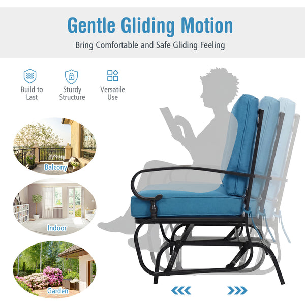 Make the outdoor enjoyment even longer with this outdoor swing glider bench! Â  Through swinging back and forth  this 2-person patio glider chair not only brings a smooth and quiet rocking experience  but also allows you and the one you loved to swing tog