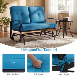 Make the outdoor enjoyment even longer with this outdoor swing glider bench! Â  Through swinging back and forth  this 2-person patio glider chair not only brings a smooth and quiet rocking experience  but also allows you and the one you loved to swing tog