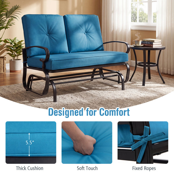 Make the outdoor enjoyment even longer with this outdoor swing glider bench! Â  Through swinging back and forth  this 2-person patio glider chair not only brings a smooth and quiet rocking experience  but also allows you and the one you loved to swing tog