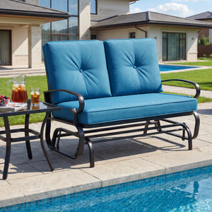 Make the outdoor enjoyment even longer with this outdoor swing glider bench! Â  Through swinging back and forth  this 2-person patio glider chair not only brings a smooth and quiet rocking experience  but also allows you and the one you loved to swing tog