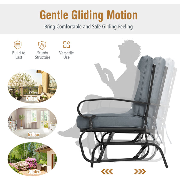 Make the outdoor enjoyment even longer with this outdoor swing glider bench! Â  Through swinging back and forth  this 2-person patio glider chair not only brings a smooth and quiet rocking experience  but also allows you and the one you loved to swing tog