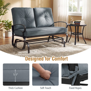Make the outdoor enjoyment even longer with this outdoor swing glider bench! Â  Through swinging back and forth  this 2-person patio glider chair not only brings a smooth and quiet rocking experience  but also allows you and the one you loved to swing tog
