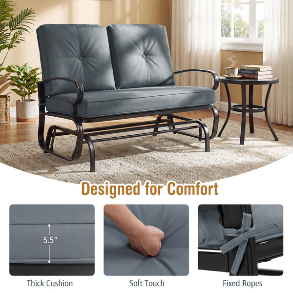 Make the outdoor enjoyment even longer with this outdoor swing glider bench! Â  Through swinging back and forth  this 2-person patio glider chair not only brings a smooth and quiet rocking experience  but also allows you and the one you loved to swing tog