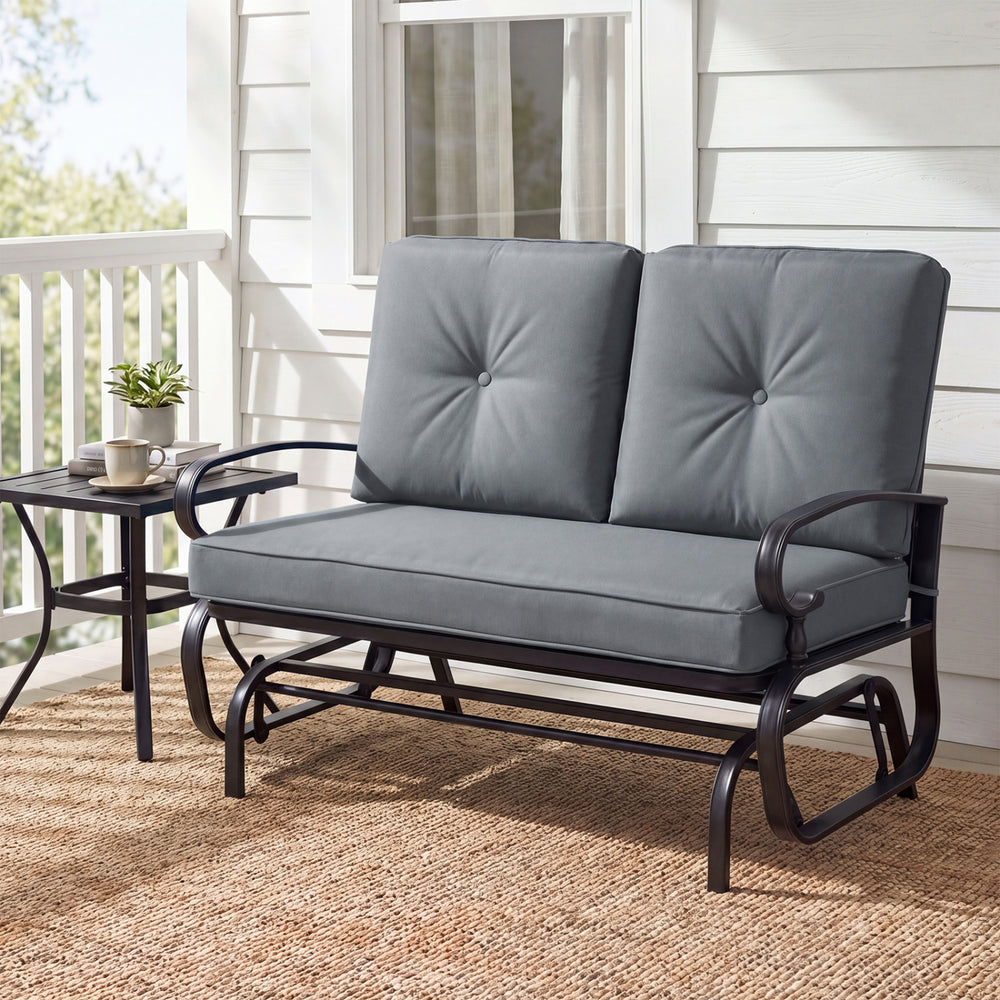 Make the outdoor enjoyment even longer with this outdoor swing glider bench! Â  Through swinging back and forth  this 2-person patio glider chair not only brings a smooth and quiet rocking experience  but also allows you and the one you loved to swing tog