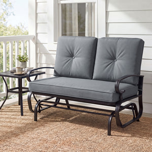 Make the outdoor enjoyment even longer with this outdoor swing glider bench! Â  Through swinging back and forth  this 2-person patio glider chair not only brings a smooth and quiet rocking experience  but also allows you and the one you loved to swing tog