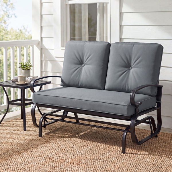 Make the outdoor enjoyment even longer with this outdoor swing glider bench! Â  Through swinging back and forth  this 2-person patio glider chair not only brings a smooth and quiet rocking experience  but also allows you and the one you loved to swing tog