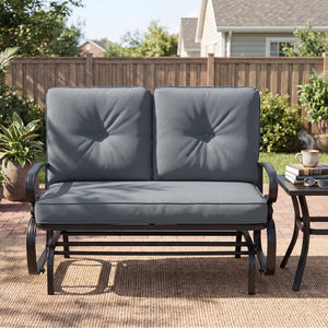 Make the outdoor enjoyment even longer with this outdoor swing glider bench! Â  Through swinging back and forth  this 2-person patio glider chair not only brings a smooth and quiet rocking experience  but also allows you and the one you loved to swing tog