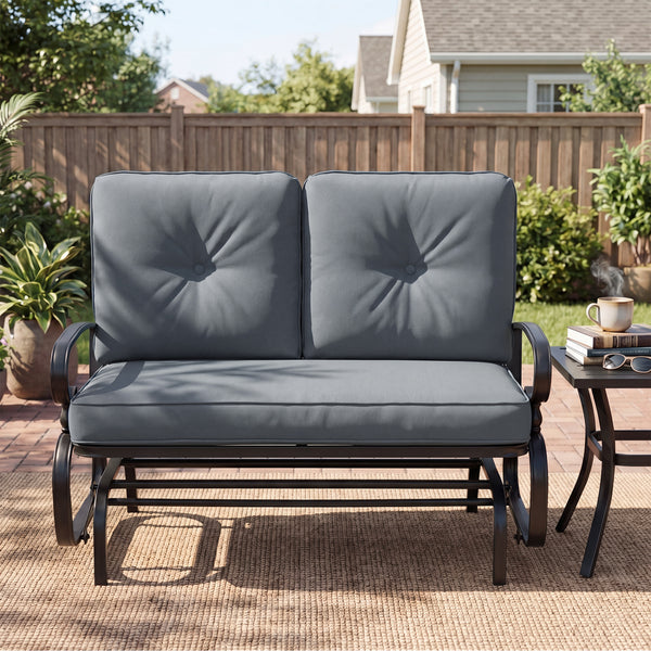 Make the outdoor enjoyment even longer with this outdoor swing glider bench! Â  Through swinging back and forth  this 2-person patio glider chair not only brings a smooth and quiet rocking experience  but also allows you and the one you loved to swing tog