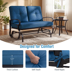 Make the outdoor enjoyment even longer with this outdoor swing glider bench! Â  Through swinging back and forth  this 2-person patio glider chair not only brings a smooth and quiet rocking experience  but also allows you and the one you loved to swing tog