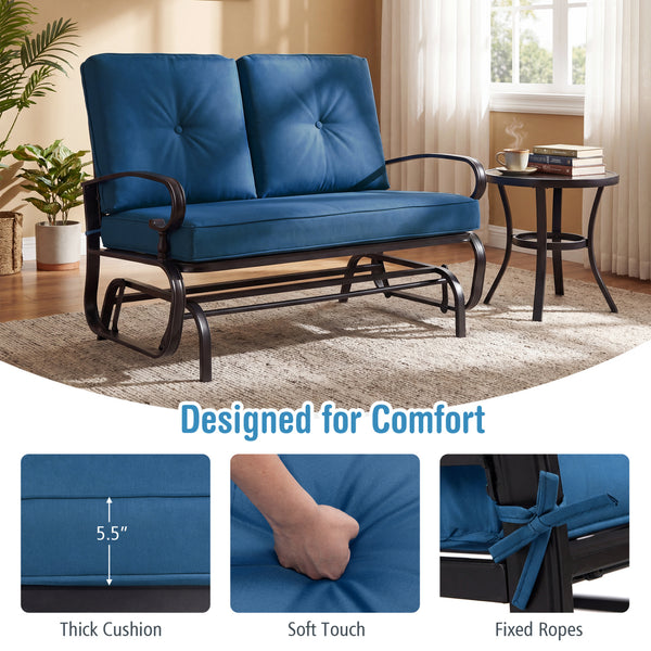 Make the outdoor enjoyment even longer with this outdoor swing glider bench! Â  Through swinging back and forth  this 2-person patio glider chair not only brings a smooth and quiet rocking experience  but also allows you and the one you loved to swing tog