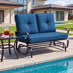 Make the outdoor enjoyment even longer with this outdoor swing glider bench! Â  Through swinging back and forth  this 2-person patio glider chair not only brings a smooth and quiet rocking experience  but also allows you and the one you loved to swing tog