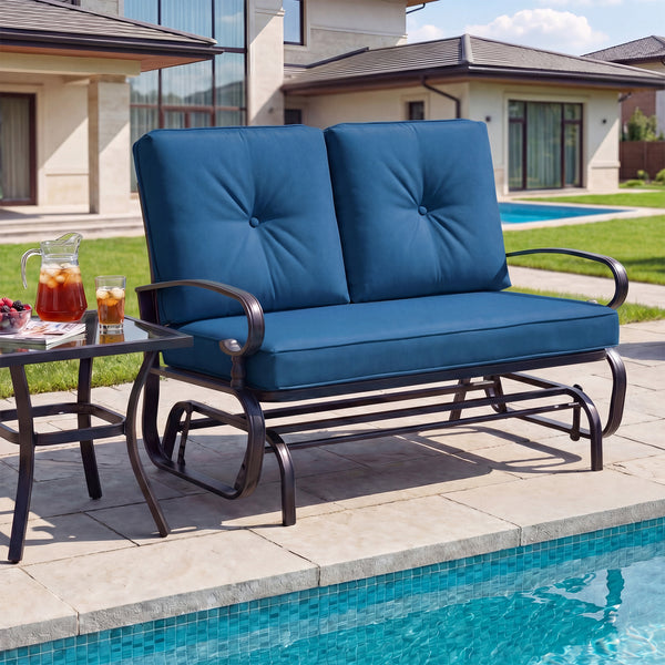 Make the outdoor enjoyment even longer with this outdoor swing glider bench! Â  Through swinging back and forth  this 2-person patio glider chair not only brings a smooth and quiet rocking experience  but also allows you and the one you loved to swing tog