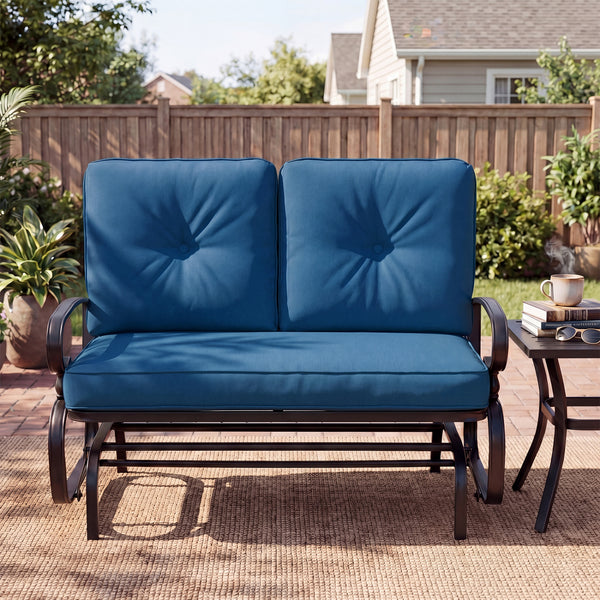 Make the outdoor enjoyment even longer with this outdoor swing glider bench! Â  Through swinging back and forth  this 2-person patio glider chair not only brings a smooth and quiet rocking experience  but also allows you and the one you loved to swing tog