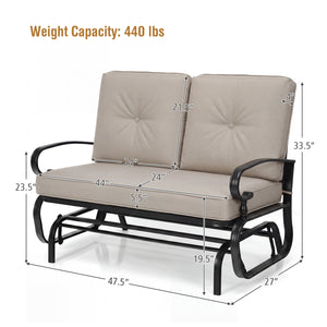 Make the outdoor enjoyment even longer with this outdoor swing glider bench! Â  Through swinging back and forth  this 2-person patio glider chair not only brings a smooth and quiet rocking experience  but also allows you and the one you loved to swing tog