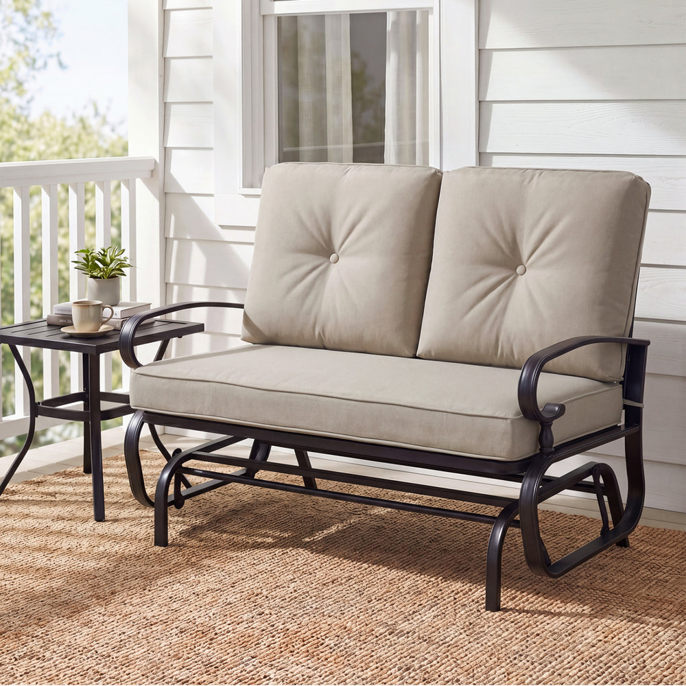 Make the outdoor enjoyment even longer with this outdoor swing glider bench! Â  Through swinging back and forth  this 2-person patio glider chair not only brings a smooth and quiet rocking experience  but also allows you and the one you loved to swing tog