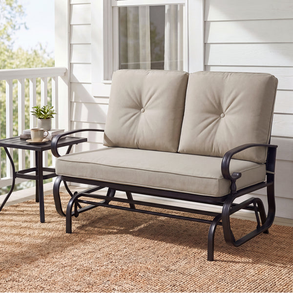 Make the outdoor enjoyment even longer with this outdoor swing glider bench! Â  Through swinging back and forth  this 2-person patio glider chair not only brings a smooth and quiet rocking experience  but also allows you and the one you loved to swing tog