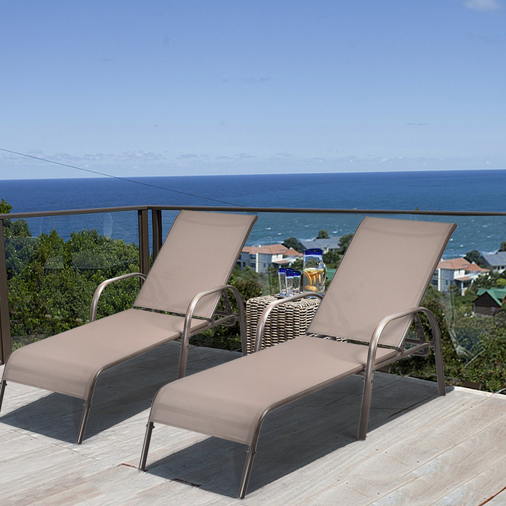 Don't leave the lounge chairs outside in raining days for prolonging its' using life <br>Made of Sun-proof and breathable fabric for long-lasting use <br>Powder coated steel frame provides sturdy support <br>Thick legs and anti-slip pads provide extra sta