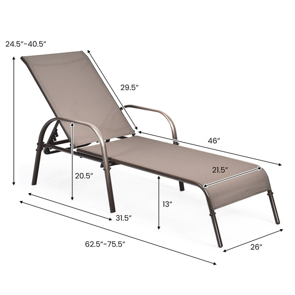 Don't leave the lounge chairs outside in raining days for prolonging its' using life <br>Made of Sun-proof and breathable fabric for long-lasting use <br>Powder coated steel frame provides sturdy support <br>Thick legs and anti-slip pads provide extra sta