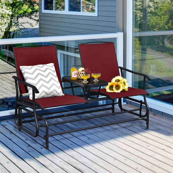 Solid heavy-duty steel frame and durable fabric<br>2 people can sit together to enjoy leisure time<br>Great weight capacity of 530 lbs<br>Quiet and smooth gliding system<br>Anti-slip pads at the bottom of feet<br>Armrests with ergonomic curves on two side
