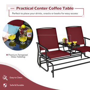 Solid heavy-duty steel frame and durable fabric<br>2 people can sit together to enjoy leisure time<br>Great weight capacity of 530 lbs<br>Quiet and smooth gliding system<br>Anti-slip pads at the bottom of feet<br>Armrests with ergonomic curves on two side