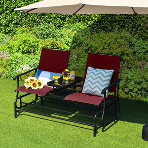 Solid heavy-duty steel frame and durable fabric<br>2 people can sit together to enjoy leisure time<br>Great weight capacity of 530 lbs<br>Quiet and smooth gliding system<br>Anti-slip pads at the bottom of feet<br>Armrests with ergonomic curves on two side