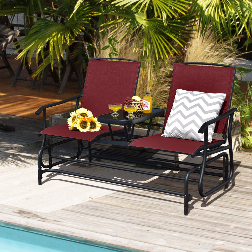 Solid heavy-duty steel frame and durable fabric<br>2 people can sit together to enjoy leisure time<br>Great weight capacity of 530 lbs<br>Quiet and smooth gliding system<br>Anti-slip pads at the bottom of feet<br>Armrests with ergonomic curves on two side