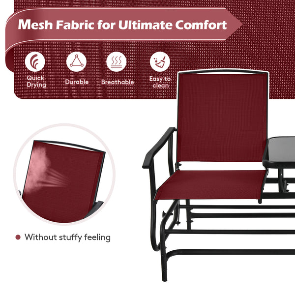 Solid heavy-duty steel frame and durable fabric<br>2 people can sit together to enjoy leisure time<br>Great weight capacity of 530 lbs<br>Quiet and smooth gliding system<br>Anti-slip pads at the bottom of feet<br>Armrests with ergonomic curves on two side