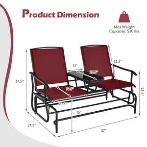 Solid heavy-duty steel frame and durable fabric<br>2 people can sit together to enjoy leisure time<br>Great weight capacity of 530 lbs<br>Quiet and smooth gliding system<br>Anti-slip pads at the bottom of feet<br>Armrests with ergonomic curves on two side